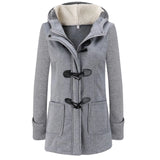 Women Warm Long Sleeve Pullover Blouse Hooded Jacket Coat Horn-Buckle Hooded Outerwear Simple and Fashionable New Clothing 2023