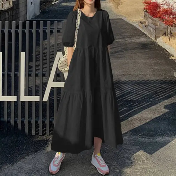 Puff Sleeve Maxi Dress  EaseTotal  Black Xxl 
