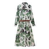 Spring and Summer Women'S Fashionable New Style with Belt Printed Shirt Style Dress