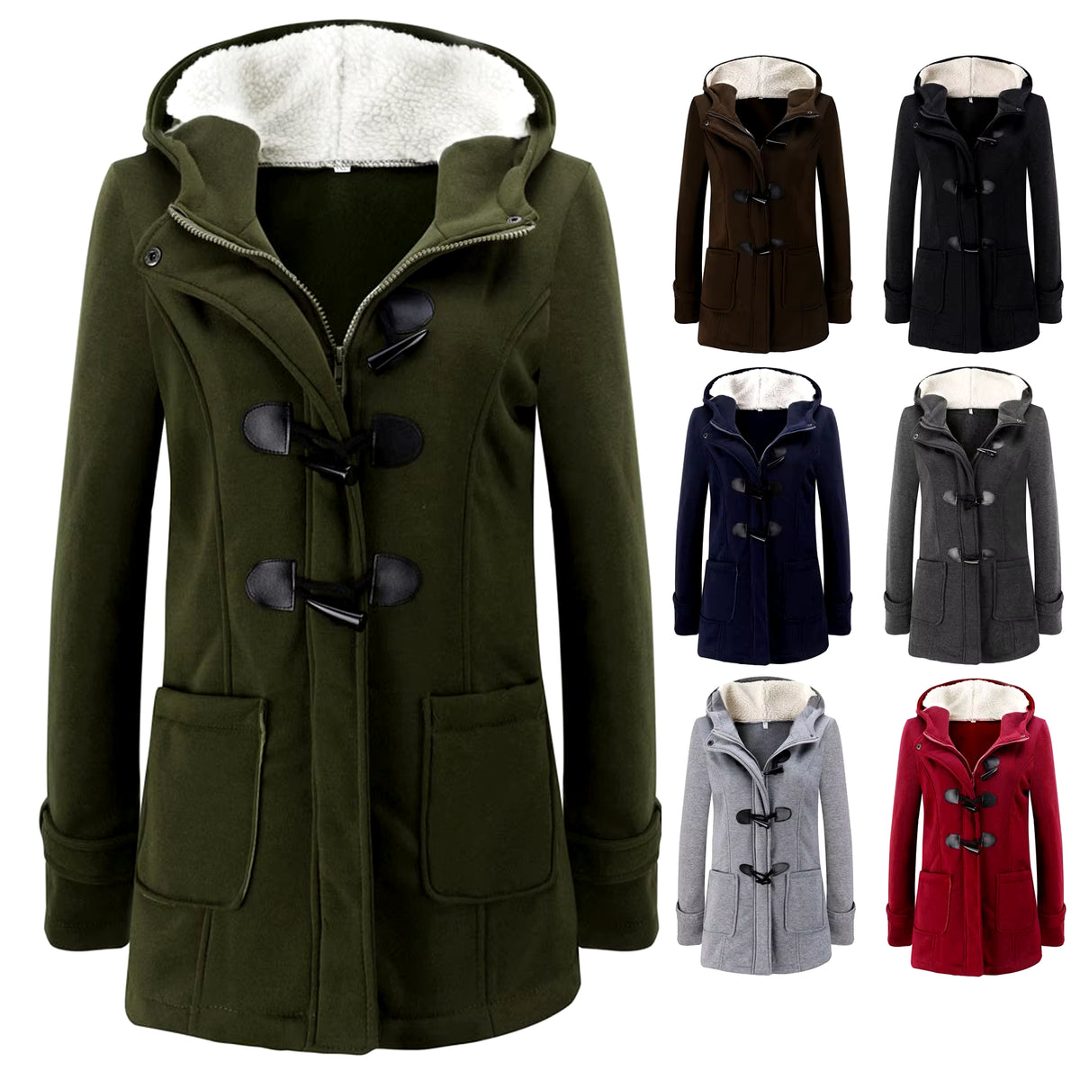 Women Warm Long Sleeve Pullover Blouse Hooded Jacket Coat Horn-Buckle Hooded Outerwear Simple and Fashionable New Clothing 2023