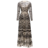 Autumn Mesh Long Dress O-Neck Long Sleeve Gorgeous Sequins Embroidery Vintage Party Maxi Dresses for Women 2023 Luxury Brand