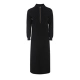 AP 25 AW New Women Ziipper Sweaters Maxi Dress Soft and Comfortable Black Casual Dress Half High Collar Stretch