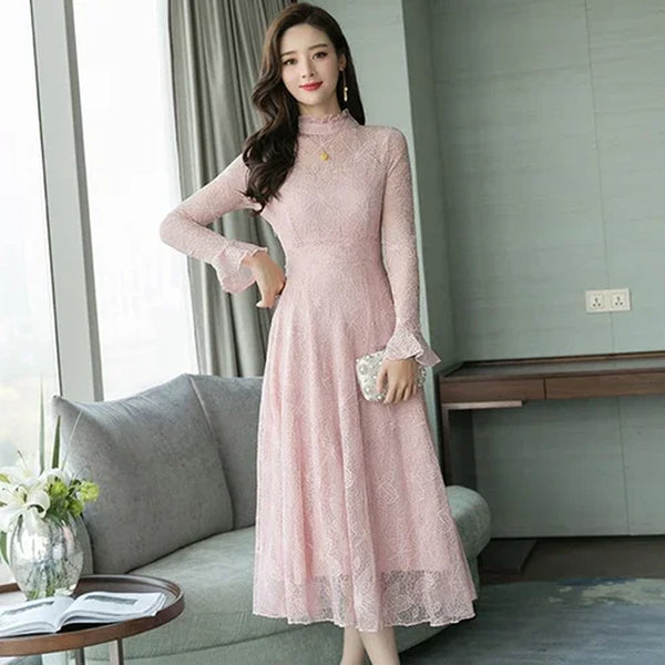 Elegance Enchanted Lace Midi Dress  EaseTotal  Pink S 